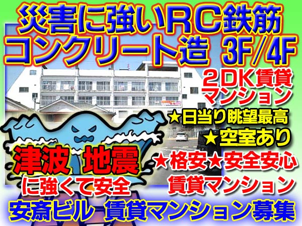 宮崎県日向市 津波災害に強い賃貸マンション・アパート入居者募集 格安・激安 貸店舗テナント 安斎ビル
